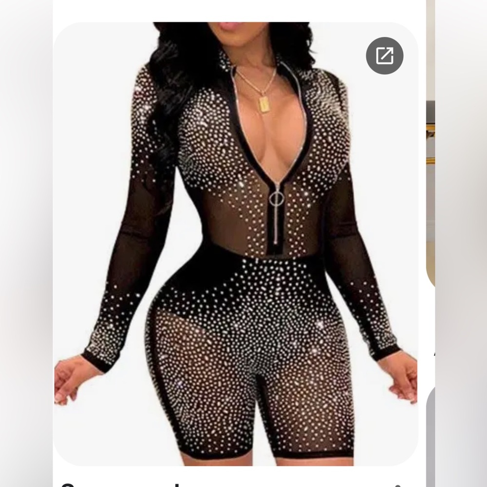 Black and Silver Studded Long Sleeve Romper